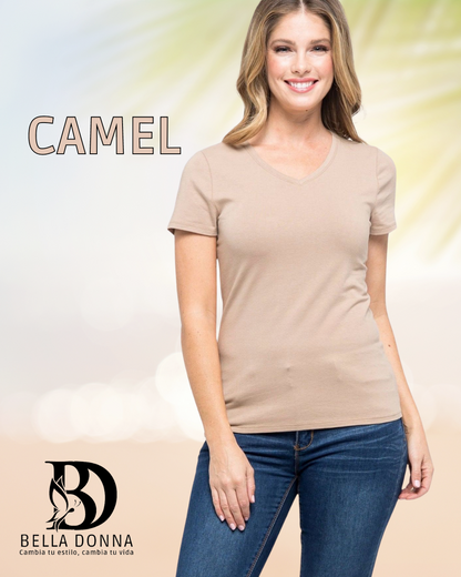 Camiseta básica de mujer con escote en V.
