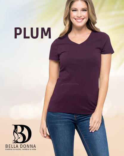 Camiseta básica de mujer con escote en V.