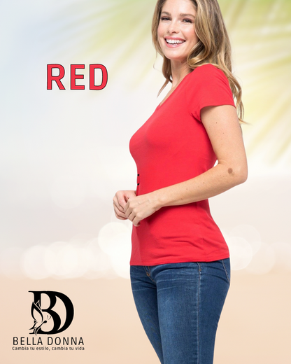 Camiseta básica de mujer con escote en V.